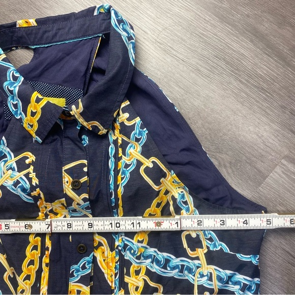 Maeve Anthropologie Chain Print Halter Midi Dress XS Keyhole Back Pleated - Picture 7 of 10